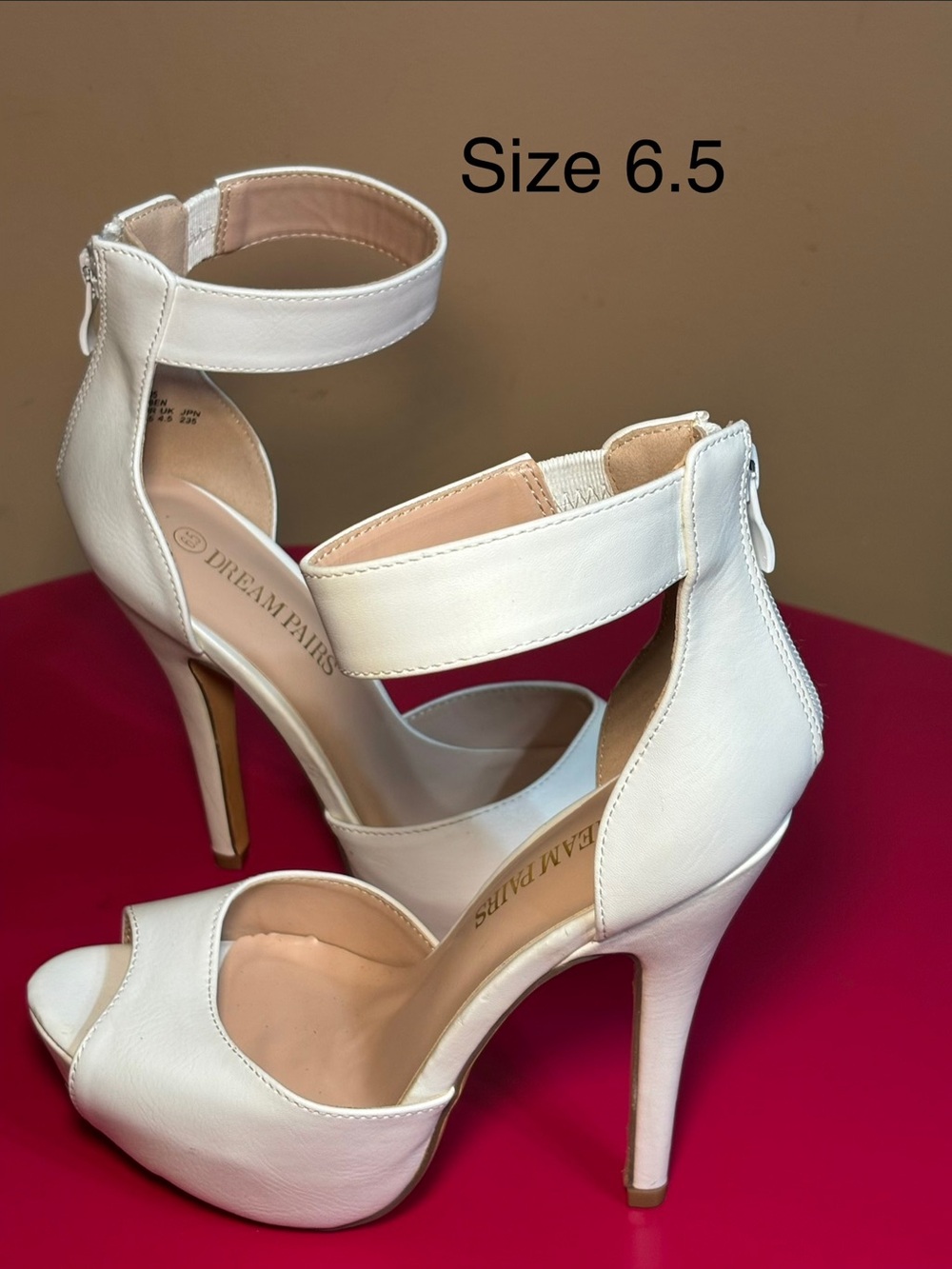 Dream Pairs White Ankle-Strap Peep-Toe Stiletto Heels